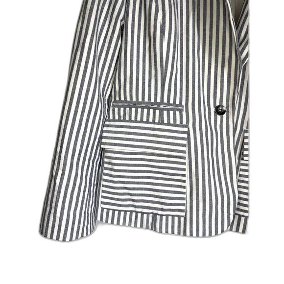 Tahari Women Blazer Career Jacket Stripes Single Button White Navy Sz: 10 - Picture 4 of 6